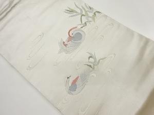 流水に鴛鴦模様刺繍名古屋帯